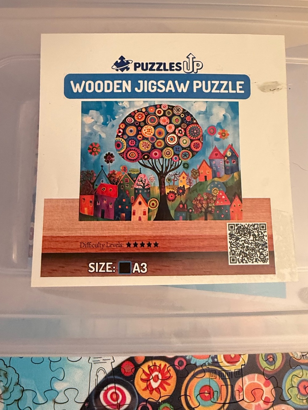 Colorful Tree Village Wooden Jigsaw Puzzle - 
11 inches x 14.5 inches